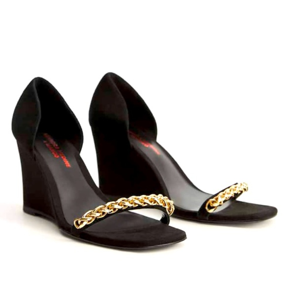 Leandra Medine x Mango Leather Wedge Sandals Black